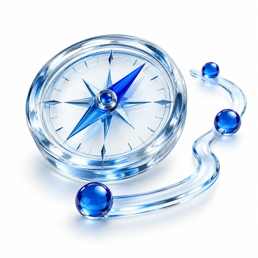 Boussole en verre et chemin balisé